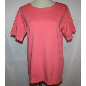 QUACKER FACTORY Coral Rhinestone T-Shirt Top Small